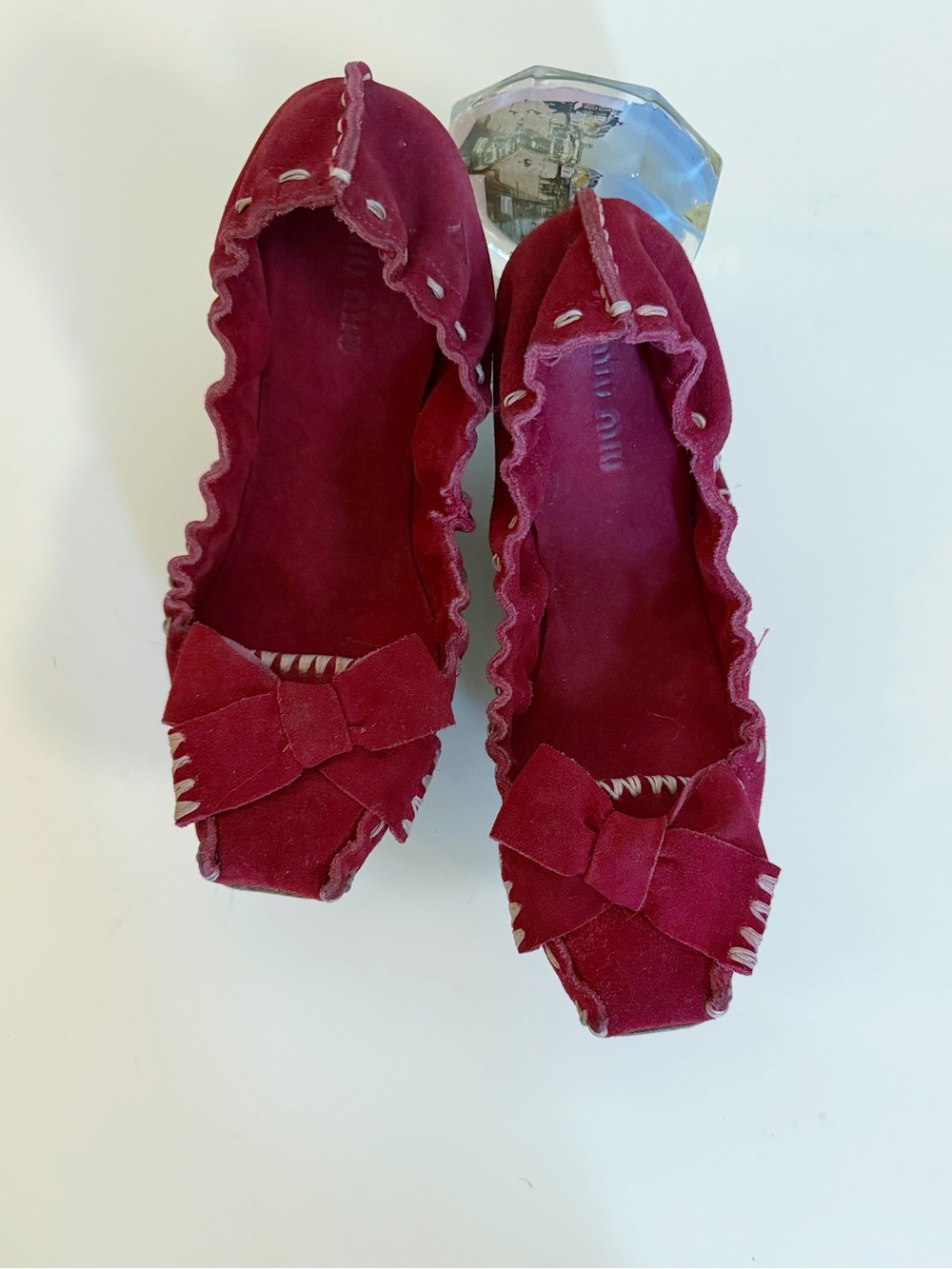 Miu Miu Burgundy Red Suede Ballet Flats - Picture 3 of 8